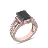 Rose Gold Radiant Cut Black Sapphire 925 Sterling Silver Horseshoe Engagement Ring