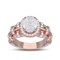 Rose Gold Round Cut White Sapphire 925 Sterling Silver Halo Engagement Ring