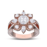 Rose Gold Round Cut White Sapphire 925 Sterling Silver Flower Ring