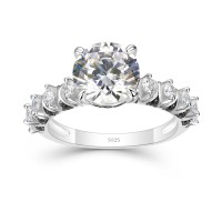 Unique Round Cut White Sapphire 925 Sterling Silver Engagement Ring