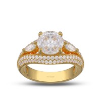 Yellow Gold Round Cut White Sapphire 925 Sterling Silver 3-Stone Engagement Ring