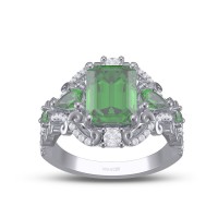 Vintage Emerald Cut Emerald 925 Sterling Silver Engagement Ring