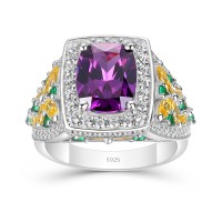 Cushion Cut Amethyst 925 Sterling Silver Halo Butterfly Engagement Ring