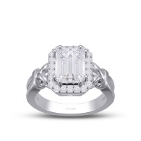 Emerald Cut White Sapphire 925 Sterling Silver Halo Knot Engagement Ring