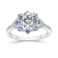 Round Cut White Sapphire 925 Sterling Silver Halo Engagement Ring