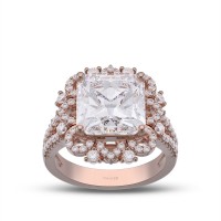 Rose Gold Vintage Princess Cut White Sapphire 925 Sterling Silver Halo Engagement Ring