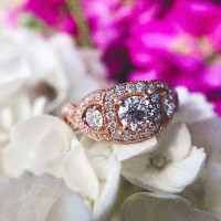 Rose Gold Round Cut White Sapphire 925 Sterling Silver Three-Stone Engagement Ring
