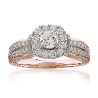 Rose Gold Round Cut White Sapphire 925 Sterling Silver Double Halo Engagement Ring