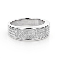 Round Cut White Sapphire Sterling Silver Pave Men's Wedding Band