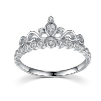 Crown Round Cut Gemstone 925 Sterling Silver Promise Rings For Her