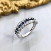 Round Cut Blue Sapphire Inlaid Sterling Silver Women's Wedding Band