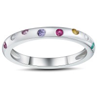 Multicolor Round Cut 925 Sterling Silver Women's Wedding Band