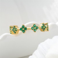 Yellow Gold Round Cut Emerald 925 Sterling Silver Flower Women's Band