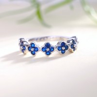 Round Cut Blue Sapphire 925 Sterling Silver Flower Women's Band