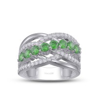 Round Cut Emerald 925 Sterling Silver Cross Women's Band