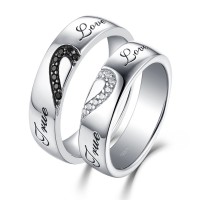 True Love White and Black Sapphire s925 Silver Couple Rings