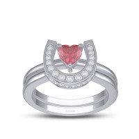 Heart Cut Ruby 925 Sterling Silver Horseshoe Promise Ring