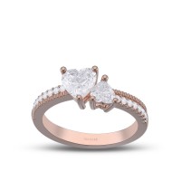 Rose Gold Heart Cut White Sapphire 925 Sterling Silver Heart to Heart Promise Ring