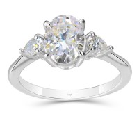 Oval Cut Moissanite Solitaire Sterling Silver 3-Stone Engagement Ring