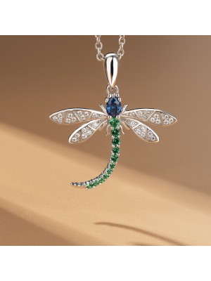 Dainty Blue Sapphire Emerald 925 Sterling Silver Dragonfly Necklace Joancee Jewelry