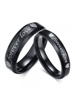 Cute Forever Love Black Titanium Steel Promise Ring for Couples Joancee Jewelry
