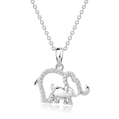 Dainty White Sapphire 925 Sterling Silver Mom with Baby Elephant Necklace