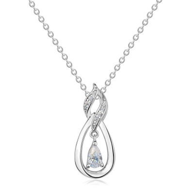 Pear Cut White Sapphire Infinity Sterling Silver Teardrop Necklace