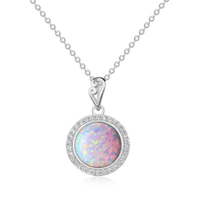 Vintage Round Opal Sterling Silver Halo Pendant Necklace 
