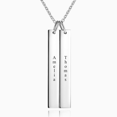 Vertical Engravable Double Silver Bar Necklace