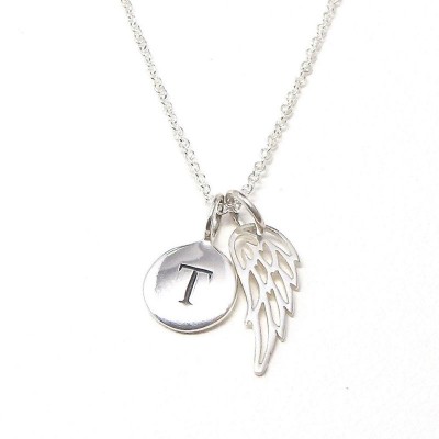 Initial Angel Wing 925 Sterling Silver Necklace