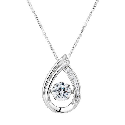 Round Cut White Sapphire Teardrop Pendant Sterling Silver Necklace