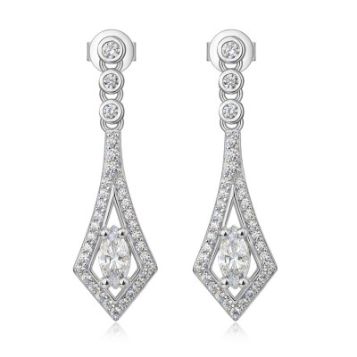 Oval Cut White Sapphire 925 Sterling Silver Halo Drop Earrings