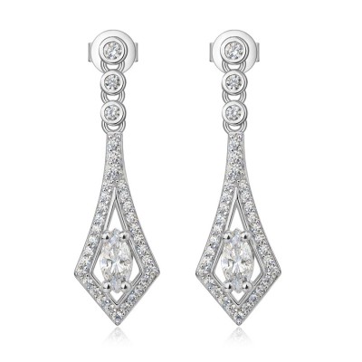 Oval Cut White Sapphire 925 Sterling Silver Halo Drop Earrings