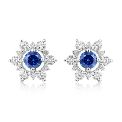 Round Cut Blue Sapphire Sterling Silver Stud Earrings