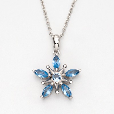 Christmas Star Aquamarine Sterling Silver Necklace