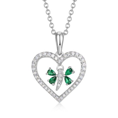 Heart Shape 925 Sterling Silver Butterfly Necklace for Her