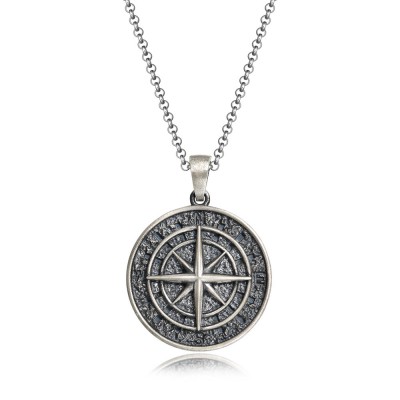 Vintage 925 Sterling Silver Compass Men's Necklace
