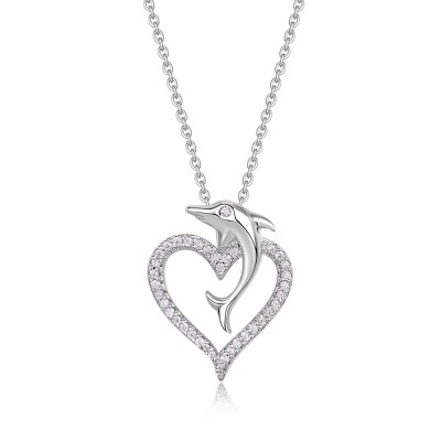 Dolphin Heart 925 Sterling Silver Pendant Necklace