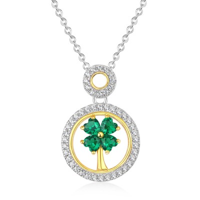 Heart Cut Emerald Golden Tree Sterling Silver Necklace