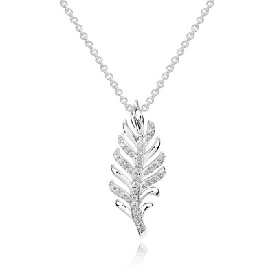 Dainty Leaf Shape White Sapphire 925 Sterling Silver Necklace