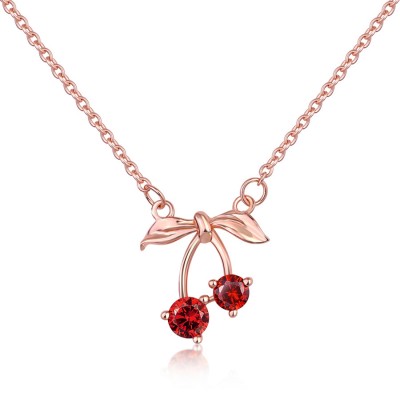 Rose Gold Round Cut Ruby 925 Sterling Silver Cherry Necklace