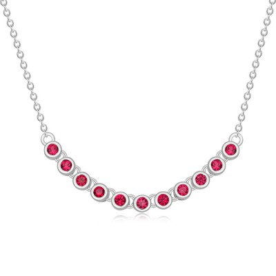 Round Cut Ruby 925 Sterling Silver Smile Necklace