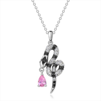 Stylish Pear Cut Pink Sapphire 925 Sterling Silver Snake Shape Necklace