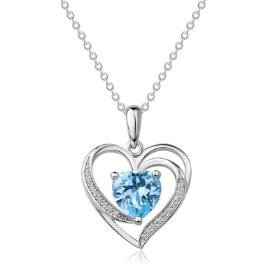 Heart Cut Aquamarine Sterling Silver Blue Heart Necklace