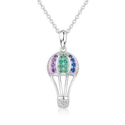Lovely Colorful 925 Sterling Silver Hot Air Balloon Pendant Necklace