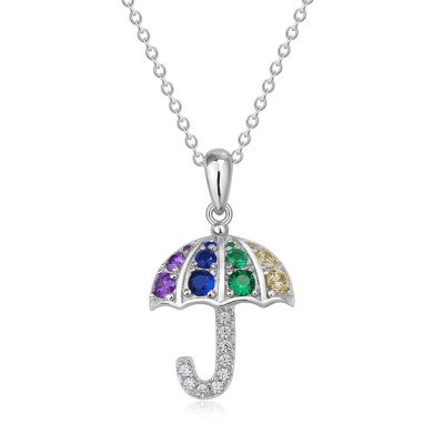 Colorful 925 Sterling Silver Umbrella Pendant Necklace