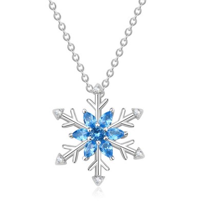 Stylish Aquamarine 925 Sterling Silver Snowflake Necklace
