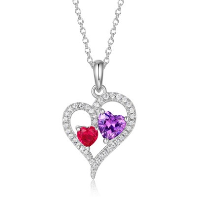 Heart Cut Ruby and Amethyst 925 Sterling Silver Pendant Necklace