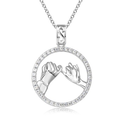 Round  Sterling Silver "Love Promise" Holding Hands Necklace