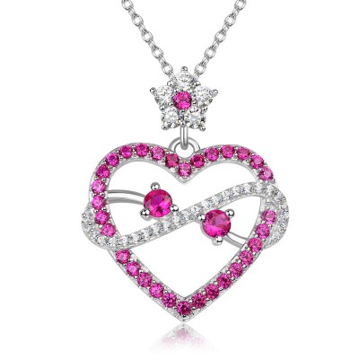 Heart Shape Ruby Sterling Silver Infinity Necklace